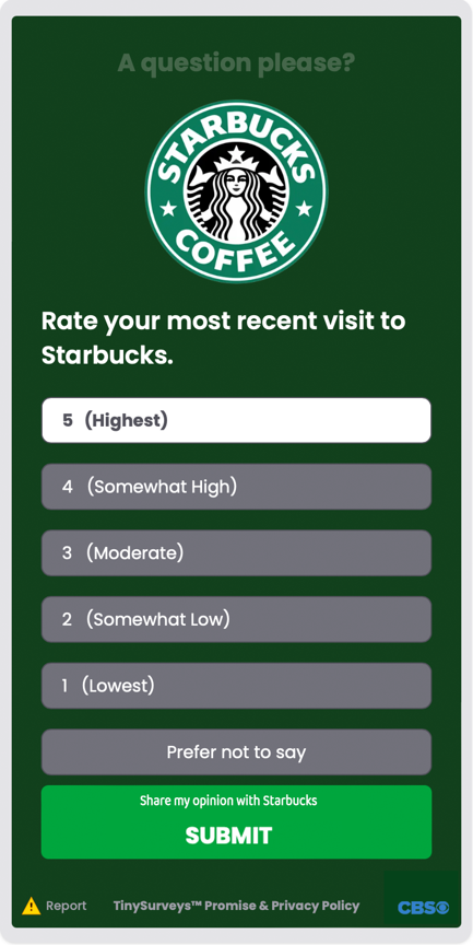 Starbucks TinySurvey