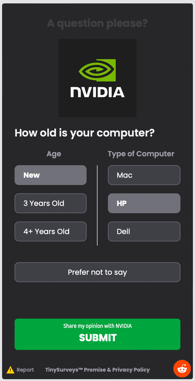NVIDIA - Tiny Crosstab Survey Example